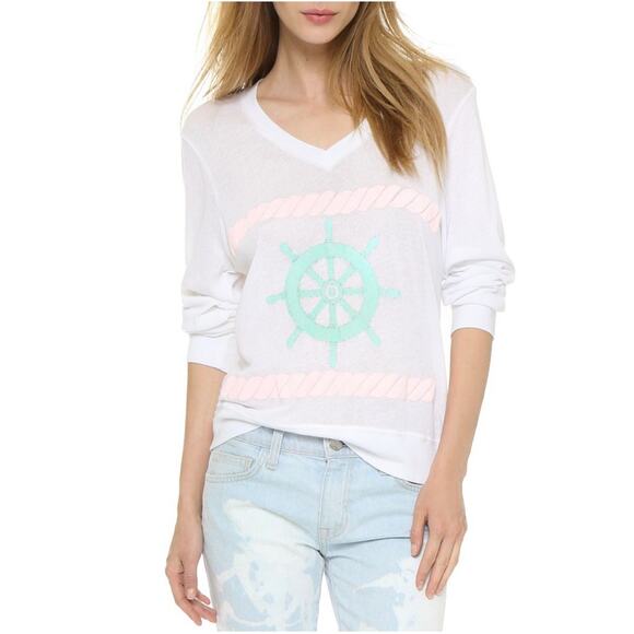 Wildfox Bubblegum Sailor Nautical Pullover Graphic Print Sweatshirt V-neck Top - Picture 11 of 11